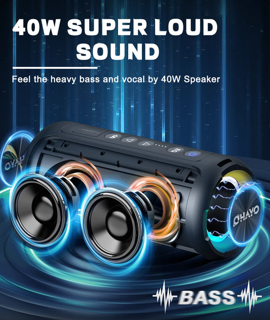 Ortizan X8 Pro Bluetooth Lautsprecher Tragbar mit 40W Stereo Sound, sattem Bass, IPX7 Wasserdicht, 30H Spielzeit, farbige Lichter, 3 EQ