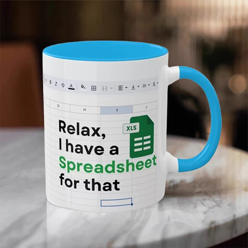 Kreativer tragbarer Excel-Muster-Keramikbecher für Zuhause, Büro, Schreibtisch, Kaffeebecher, Wasserbecher, lustiges Geschenk, 1 Stück
