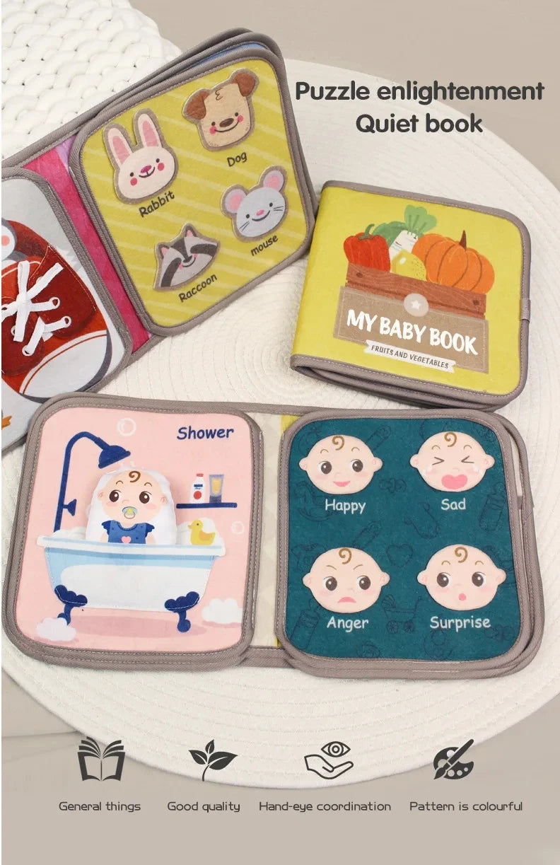 Jouets Montessori Histoire d'Animaux de la Ferme Livre en Tissu d'Activités Jouets d'Apprentissage Préscolaire Motricité Fine Livre en Feutre d'Éducation Précoce pour les Tout-petits