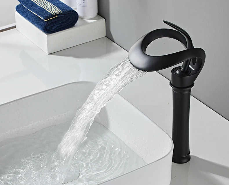 Robinet de lavabo doré/blanc, robinet de salle de bain noir, mitigeur de lavabo créatif en laiton gris, robinet de lavabo cascade chaud et froid