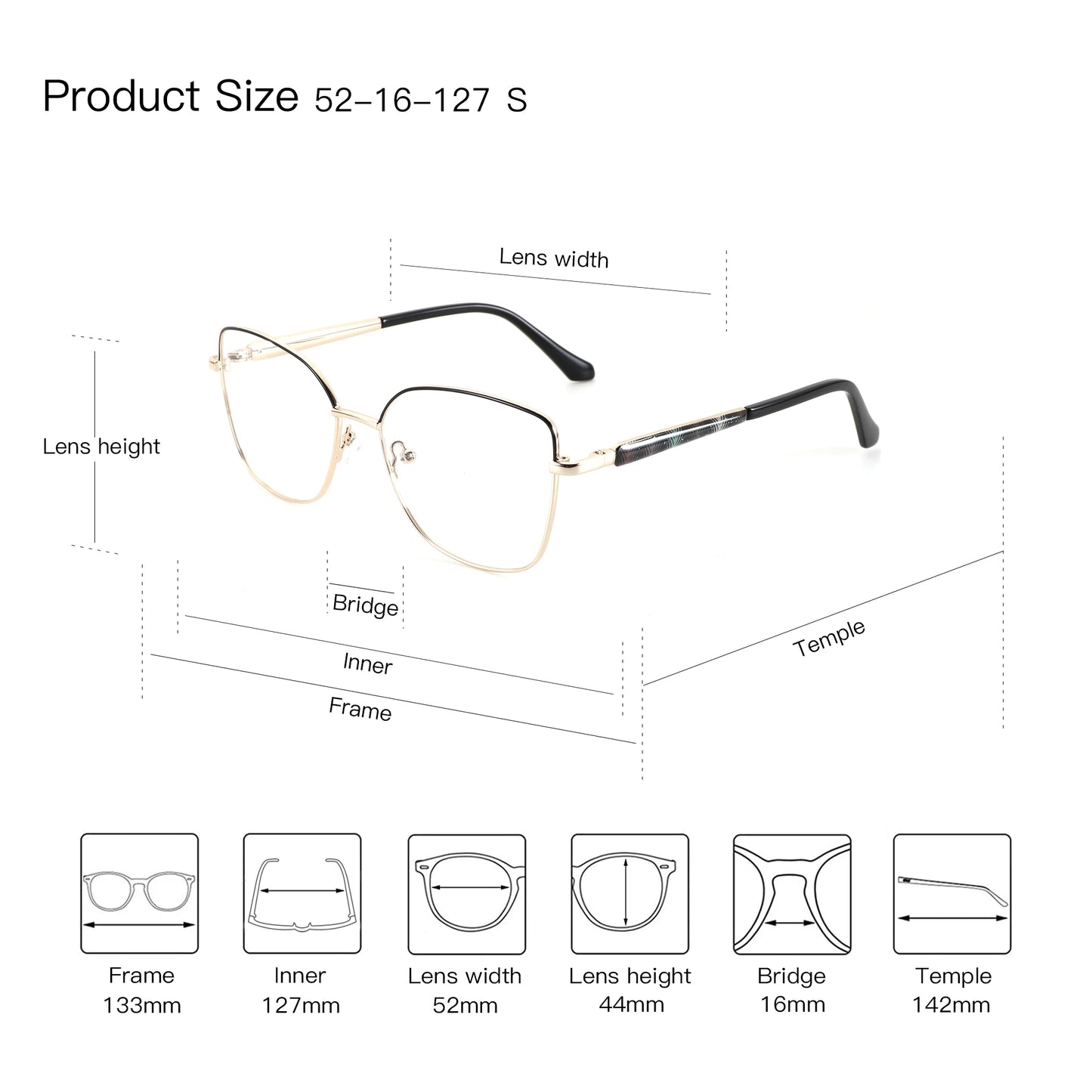 ZENOTTIC S Größe Modische Metall-Schmetterlings-Korrektionsbrille für Damen Gleitsicht-Mehrstärken-Optikgläser Myopie-Brille