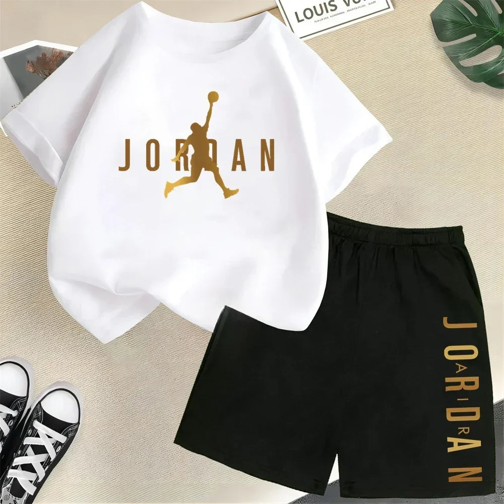 Sommer Kurzarm Kinder Set Slam Dunk Master Muster Print Sport T-Shirt + Shorts 2-teiliges Set Kinder Jungen Mädchen Mode Trainingsanzug