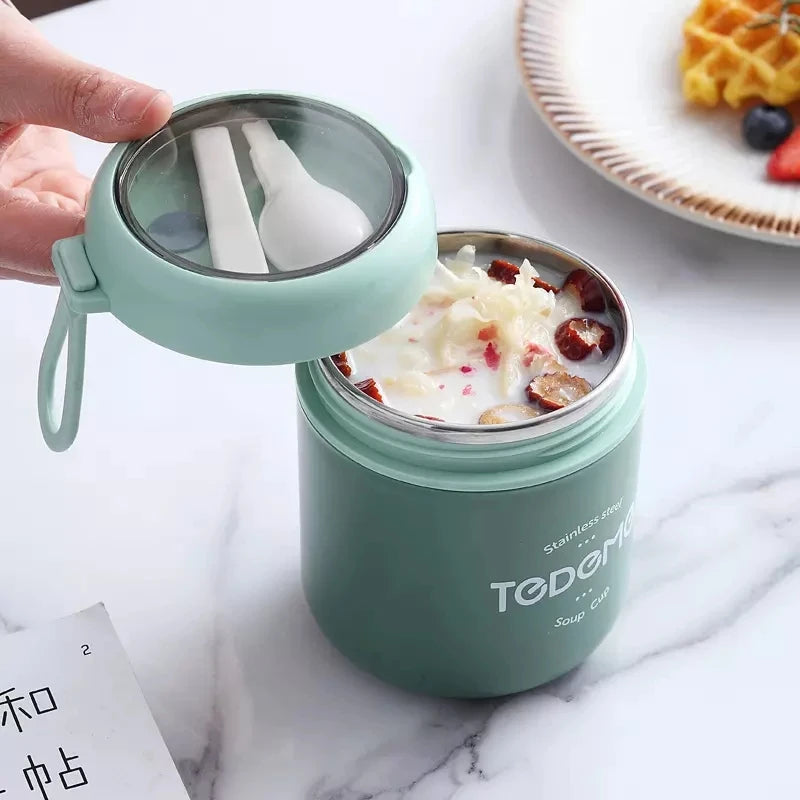 Boîte à déjeuner en acier inoxydable de 510 ml avec cuillère, récipient alimentaire isotherme, tasse à vide, boîte à bento isolée, tasse à soupe thermos pour l'école des enfants