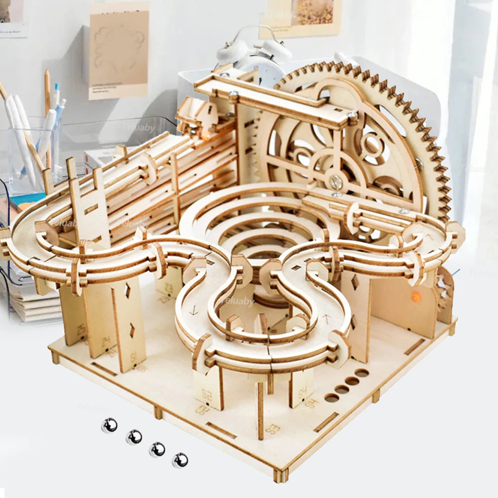 Chriyungel 3D Wooden Marble Run Puzzle DIY Building Model Kits Rolling Ball Track Brain Teaser Game Gift for Adults Teens Kids