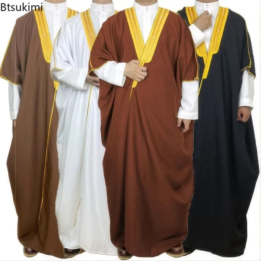 Moyen-Orient Hommes Ouvert Abayas Musulman Robe Kimono Dishdasha Vêtements Islamiques Dubaï Arabie Saoudite Caftan Brodé Robe Prière Thobe