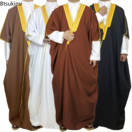 Mittlerer Osten Herren Offene Abayas Muslimisches Kleid Kimono Dishdasha Islamische Kleidung Dubai Saudi Kaftan Bestickte Robe Gebetsgewand Thobe