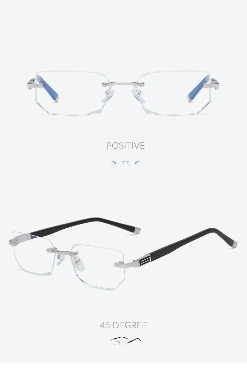 Herren quadratische Lesebrille Business HD-Gläser Randlose Brille Damen Trendige Presbyopie Korrektionsbrille +1.0 bis +4.0