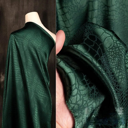Micro Stretch Schwarz Jacquard Stoff Meterware für Kleider Kleidung Nähen Uni Krokodil Muster Stoff Handarbeit Glatt