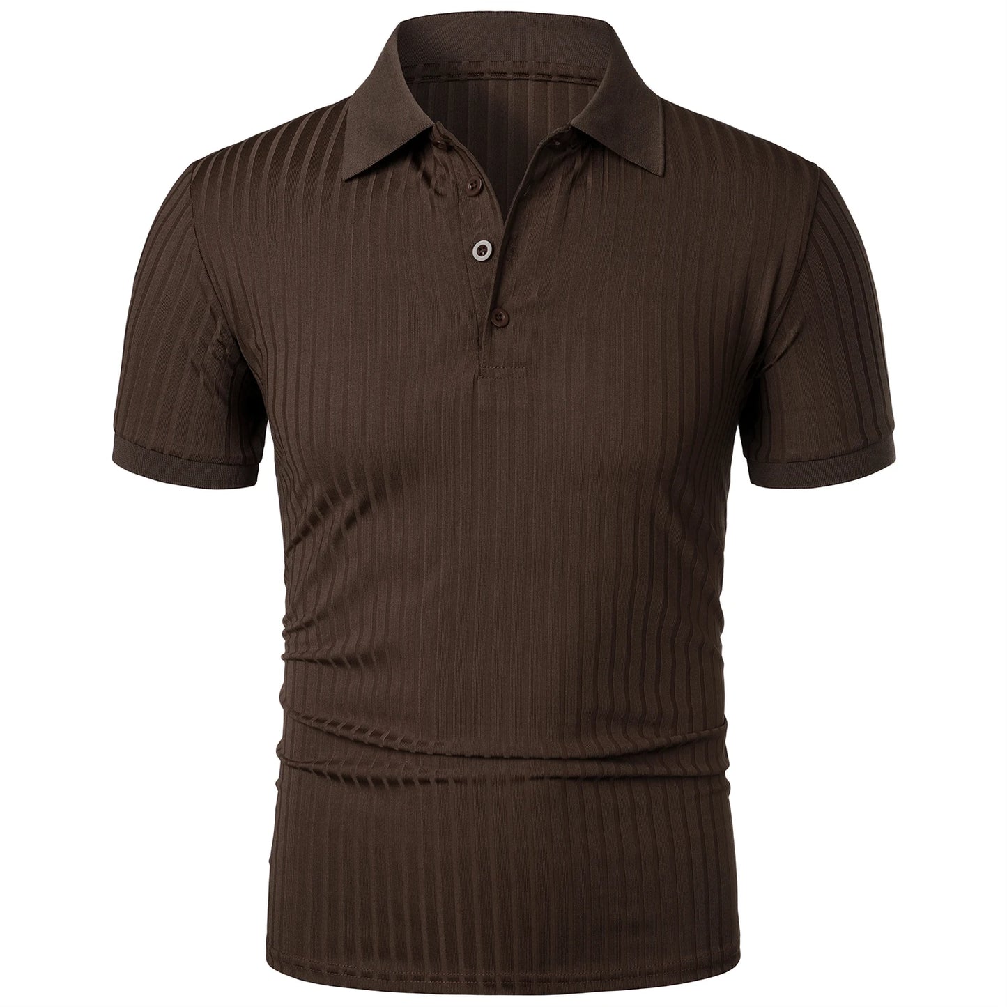 Herren Lauf-Sport-Fitnessbekleidung Sommer hochelastisches, vertikales Kurzarm-Polo-Shirt schlankes Strick-Basis-Shirt