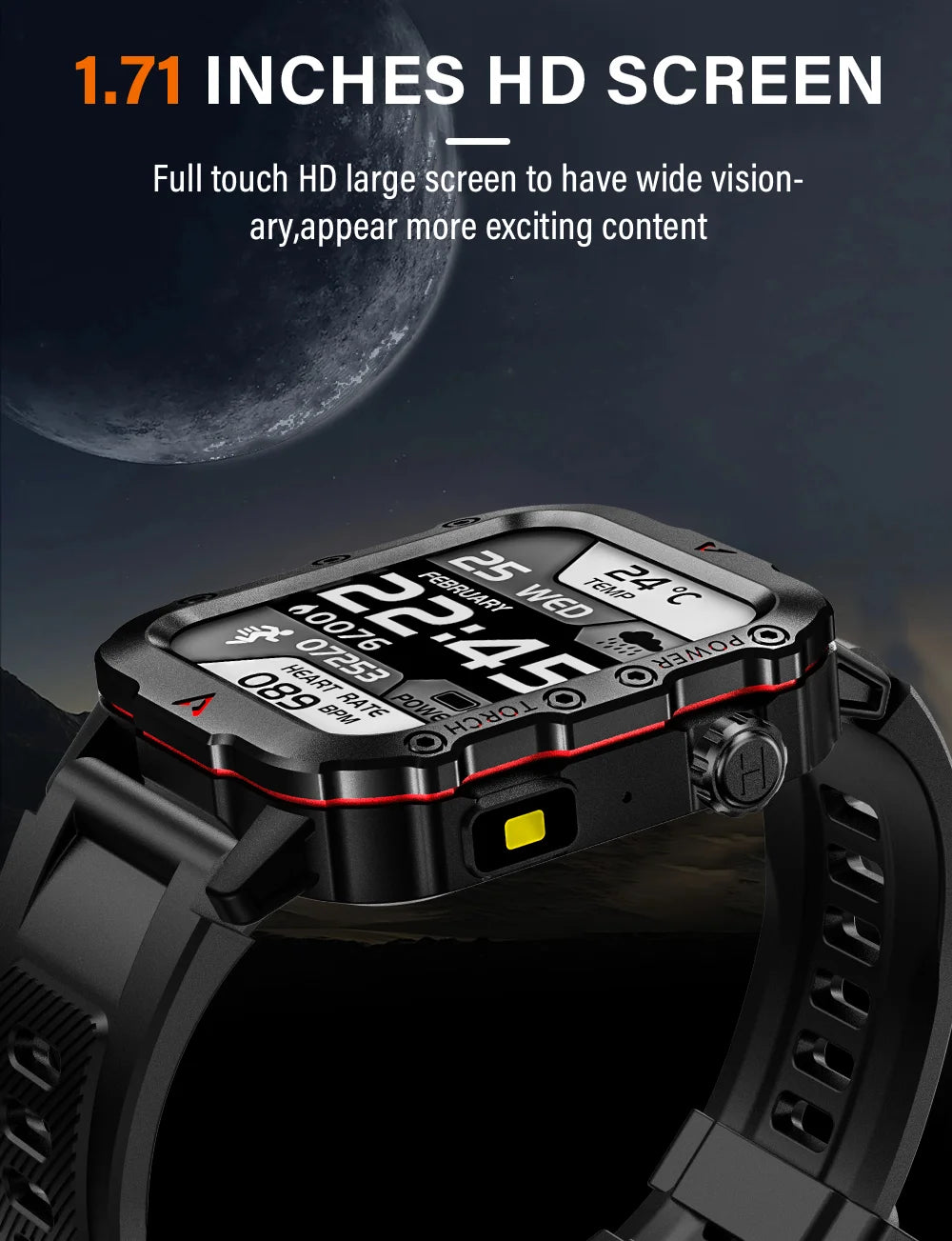 LAXASFIT Nouvelle montre intelligente pour homme Lampe de poche LED Montre intelligente de sport en plein air Surveillance de la santé Montre intelligente