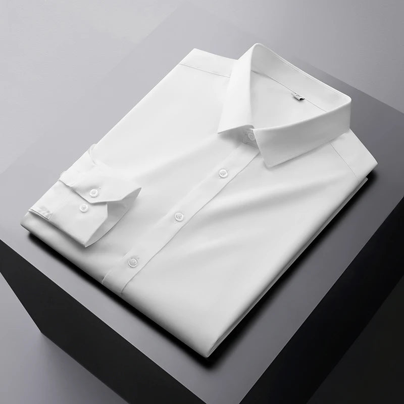 New Men's Business Casual Long Sleeved Solid Color Shirt Wrinkle Resistant Wrinkle Free Comfortable All Season Versatile Top