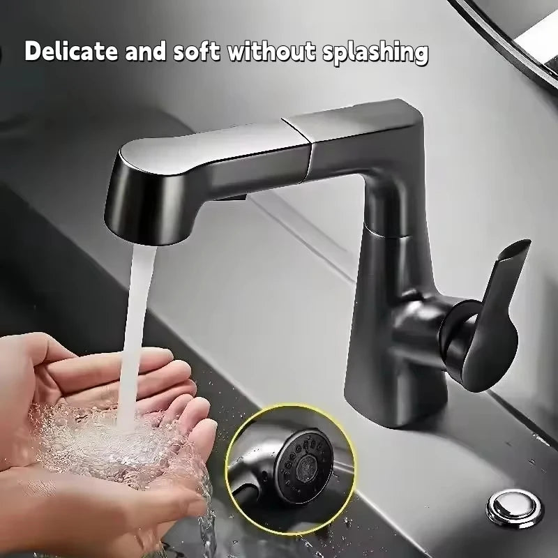 Ausziehbare Küchenarmatur 360° drehbarer Badwaschtischmischer Edelstahl Küchenspüle Wasserhahn mit Ausziehspritze