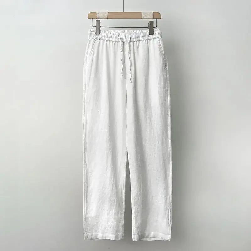 Hochwertige reine Leinenhose für Herren Sommer Baumwoll-Leinen Loose Straight Leg Freizeit lange Hose Frühling Herbst Bequem Atmungsaktiv