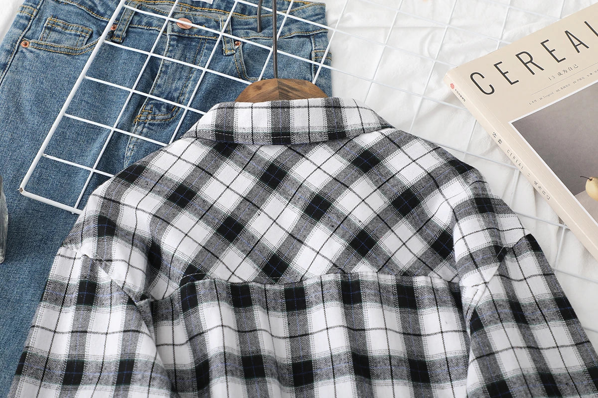 2024 Automne Nouvelle Chemise à Carreaux Ample pour Femme Marque Excellente Qualité Blouses et Hauts Design Décontracté Frais Chemises à Manches Longues pour Femme