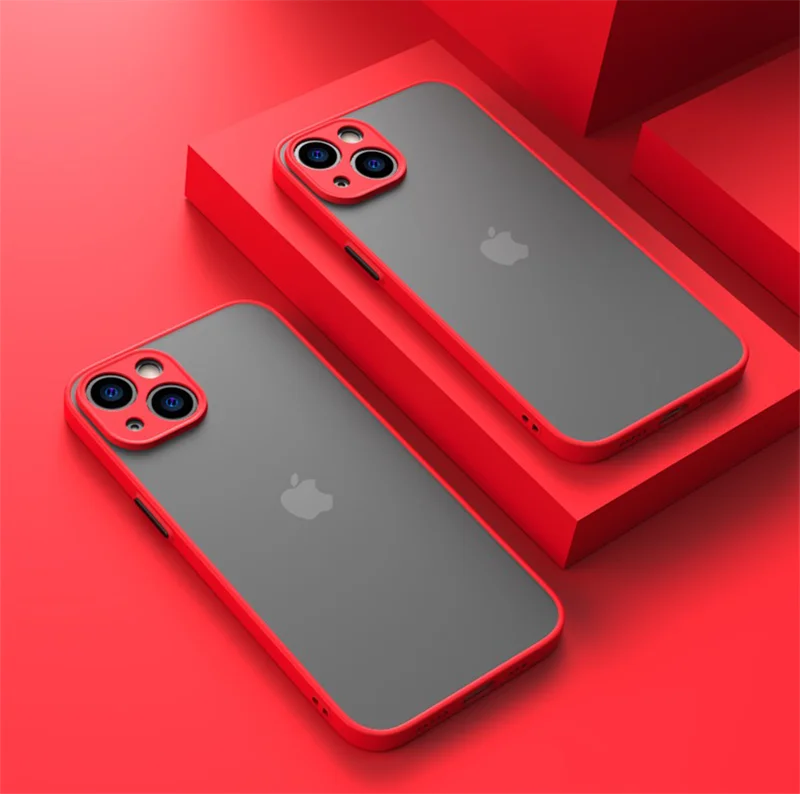 Shockproof Armor Matte Case For iPhone 14 13 12 11 Pro Max XR XS X 6 7 8 Plus SE Mini Silicone Bumper Clear Hard PC Cover Capa