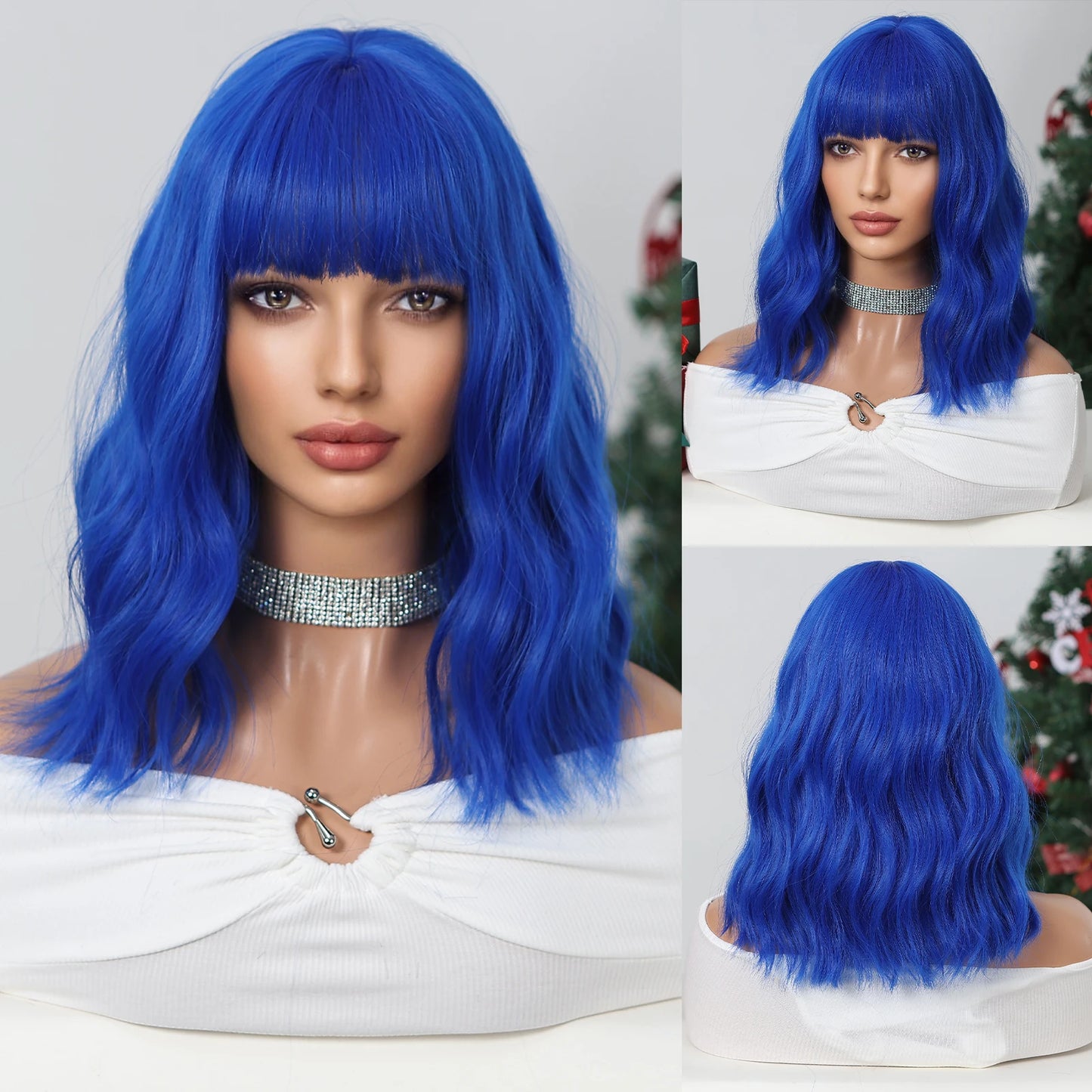 Perruque Synthétique Rouge Helloween Perruque Courte Bob Naturelle avec Frange pour Femme Fête Quotidienne Cosplay Fibre Résistante à la Chaleur