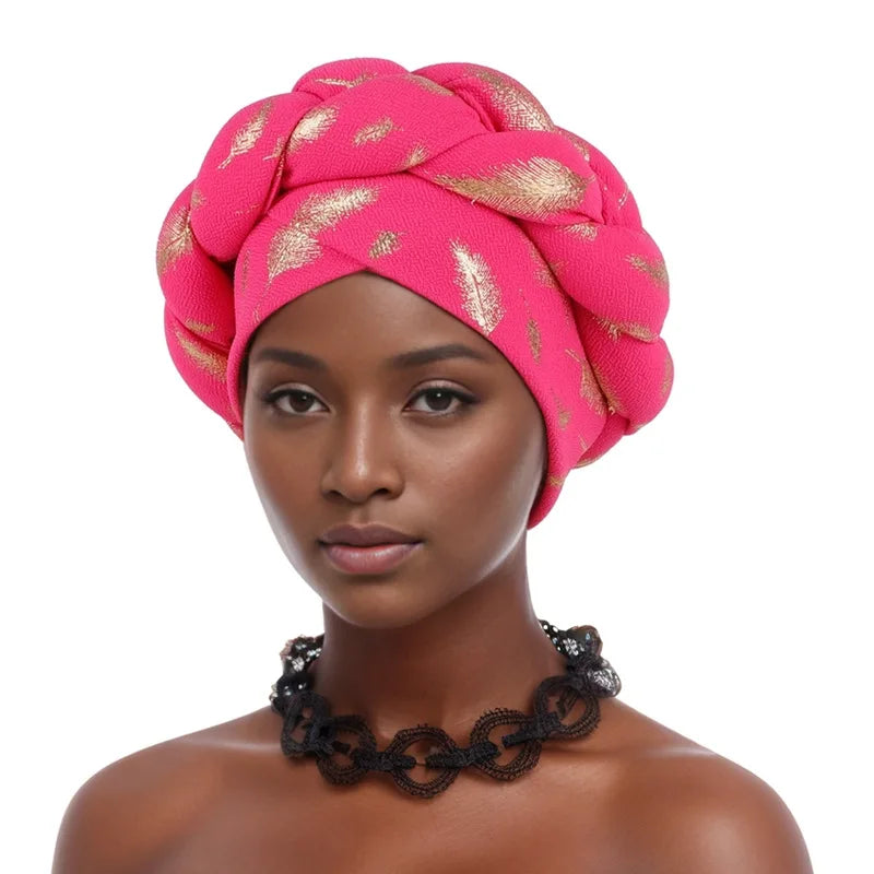 Afrikanische Bronzierung Kopfwickel Zopf Turban Kappen für Frauen Nigeria Hochzeit Geles Party Kopfbedeckung Haarteil Auto Gele Weibliche Kopfbedeckungen