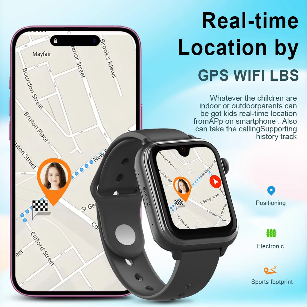 Montre intelligente GPS Wonlex KT37 pour enfants avec assistant vocal IA, application de surveillance, suivi de localisation WiFi, appel vidéo 4G