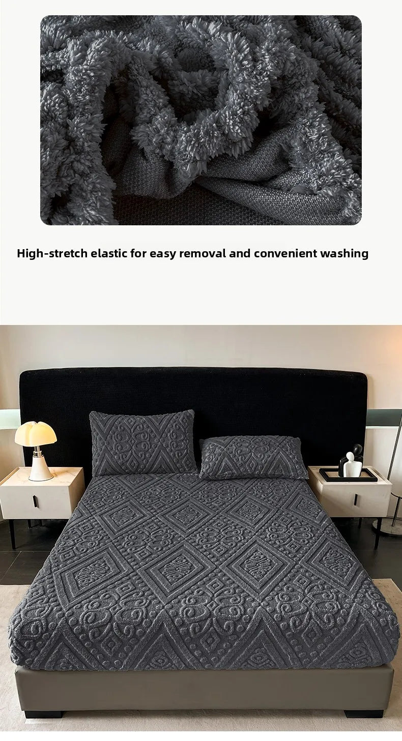 Jacquard Winter Dick Warme Korallen Plüsch Matratzenauflage Hohe Elastizität Rutschfest Atmungsaktiv Geeignet Schlafzimmer Weiches Bettlaken