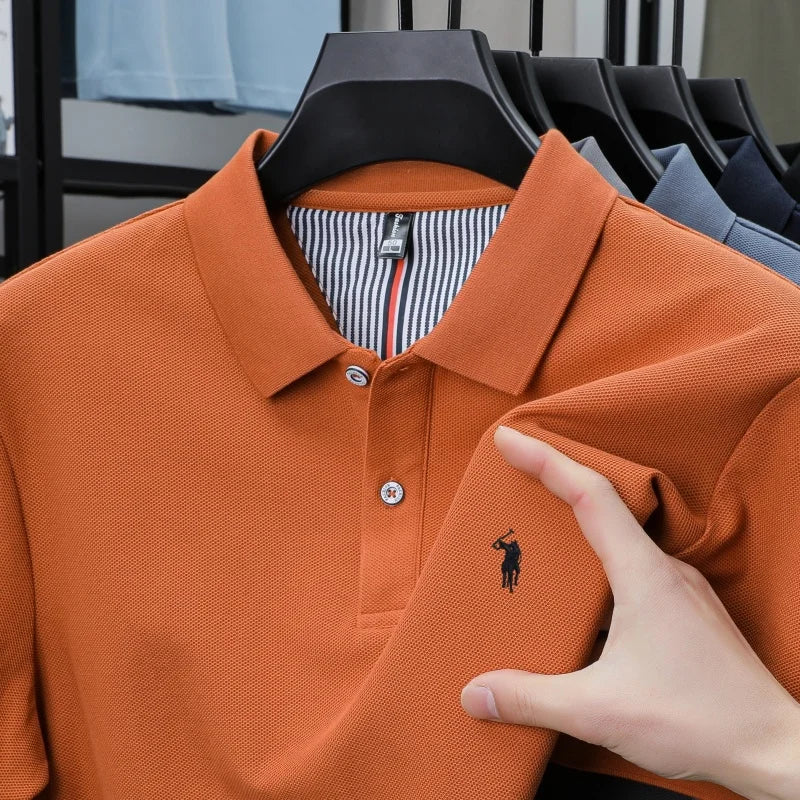 T-shirt polo d'affaires d'été décontracté ample brodé de marque de luxe haut de gamme en coton pur à 100 % pour homme à manches courtes respirant