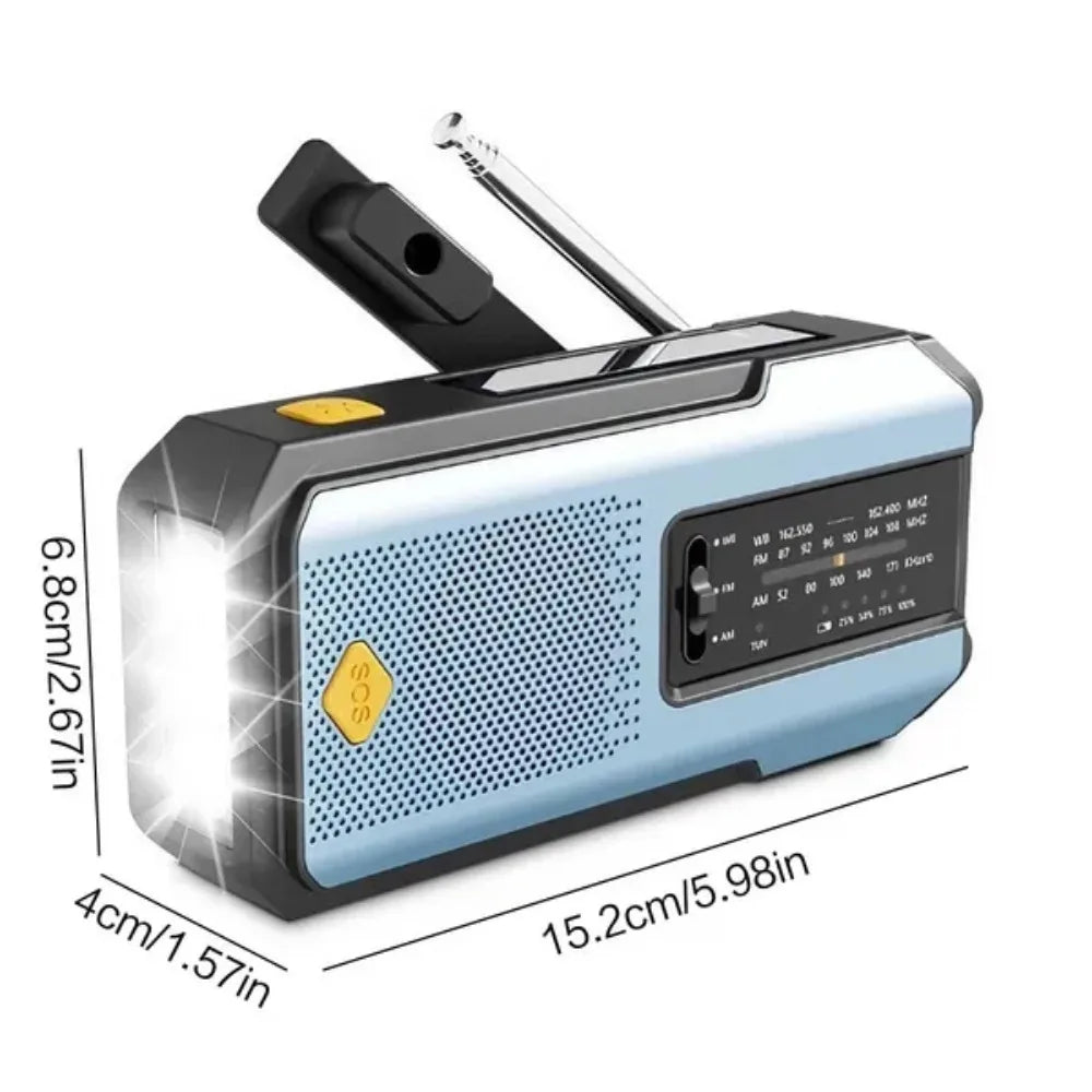 Wetterradio Notfall Multifunktionales Radio FM AM WB Handkurbel Solar USB-Ladefunktion 2000mAh Powerbank LED Taschenlampe