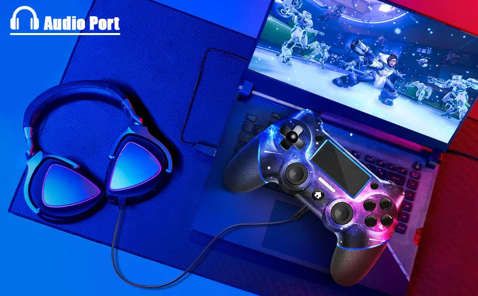 AceGamer Wireless Gamepad für PS4 Controller, mit USB-C-Kabel/Doppelmotoren/6-Achsen-Gyroskop/3,5-mm-Audiobuchse/Touchpad-Funktion