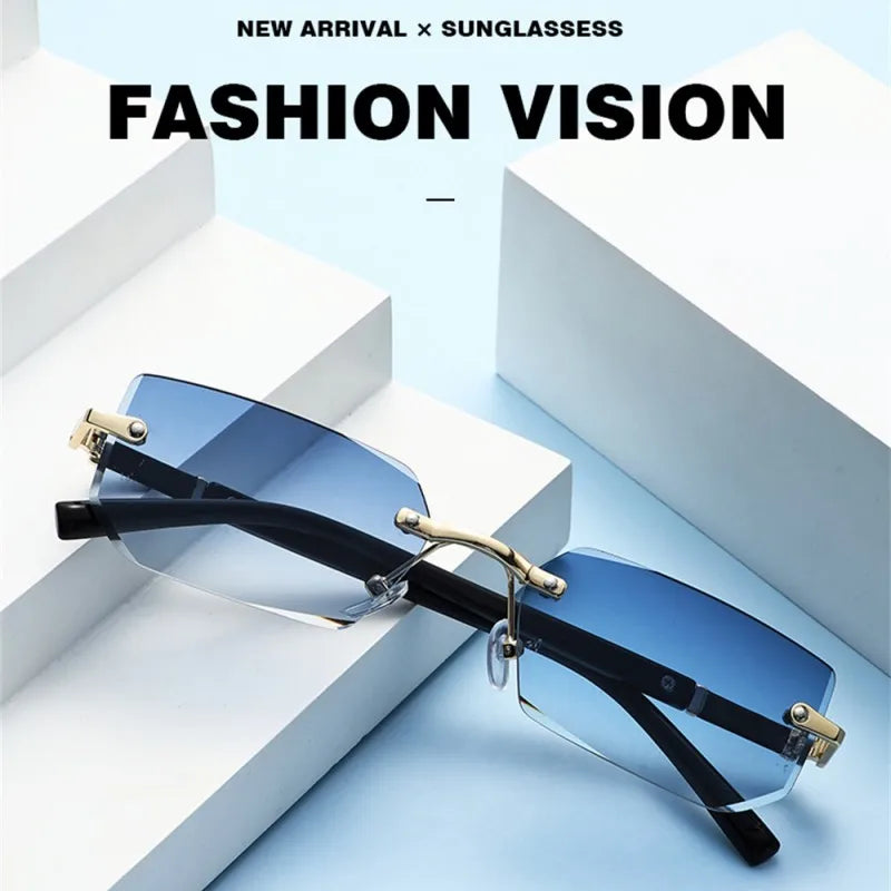 Randlose Sonnenbrille Rechteckig, Unisex Frameless Eyewear Designer Fashion Vintage Square Shade Y2k Sonnenbrille