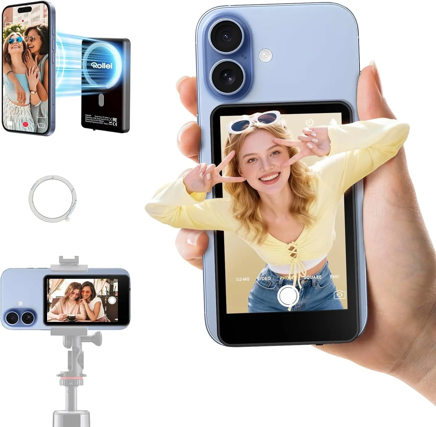 4K Magnetic Selfie Monitor Wireless Back Camera Screen 164FT Remote Control for Live Streaming Vlog Video Recording