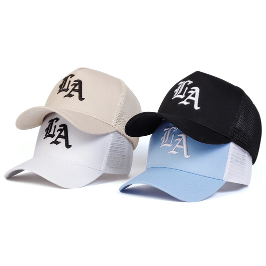 Unisex LA Letter Embroidery Baseball Net Caps Hip Hop Cap Spring Summer Outdoor Adjustable Casual Hats Sunscreen Hat ﻿