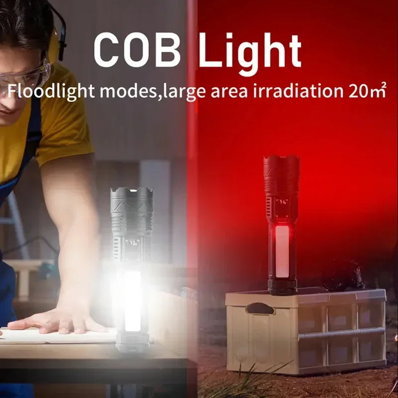 Super Big Flashlight USB Rechargeable Most Strong LED Flash Light Long Range Torch Zoom Outdoor With Digital Power Display