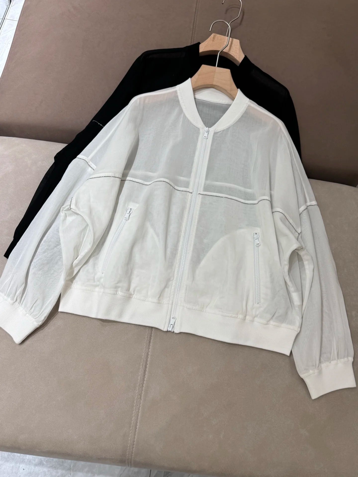 Spring Summer 2025 Women's Thin Cotton Sun Protection Suit Long Sleeve Zipper Jacket + Drawstring Straight Pants 2-Piece Set