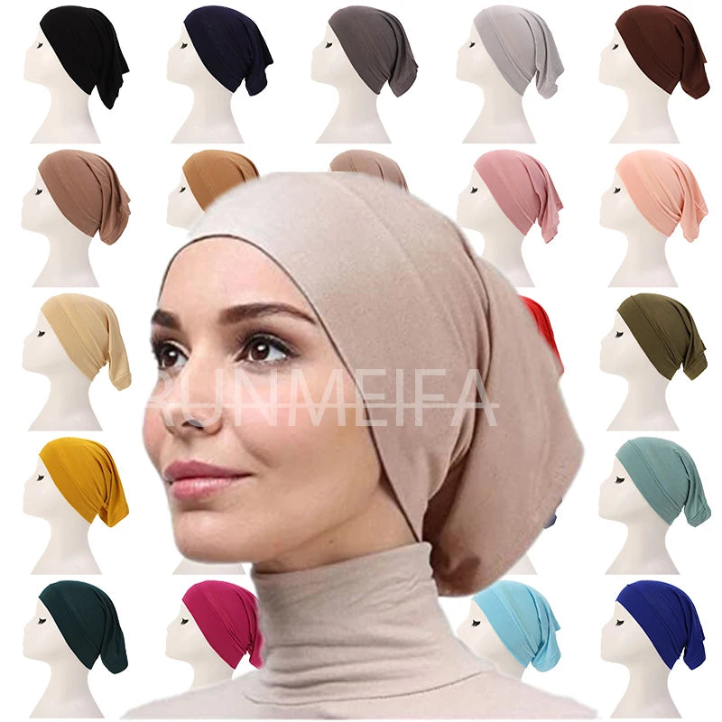Bonnet Hijab Musulman Turban Foulard Coton Modal Voile Uni Casquette Sous Écharpe Musulmane Femme Foulard Turban Hijabs Chapeau Islamique