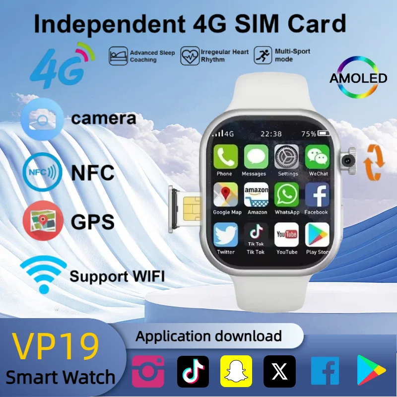 Neue VP19 Android Smartwatch Globale Version Wifi GPS 4G 5G Vollnetz SIM-Karte Drehbare Kamera Videoanruf Google Play Erwachsene