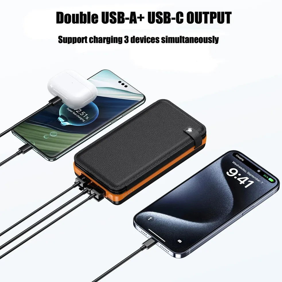 Faltbare Solar Powerbank mit 4 Solarmodulen, 50000mAh Tragbare Solar-Externbatterie Kompatibel mit iOS Android USB-A USB-C