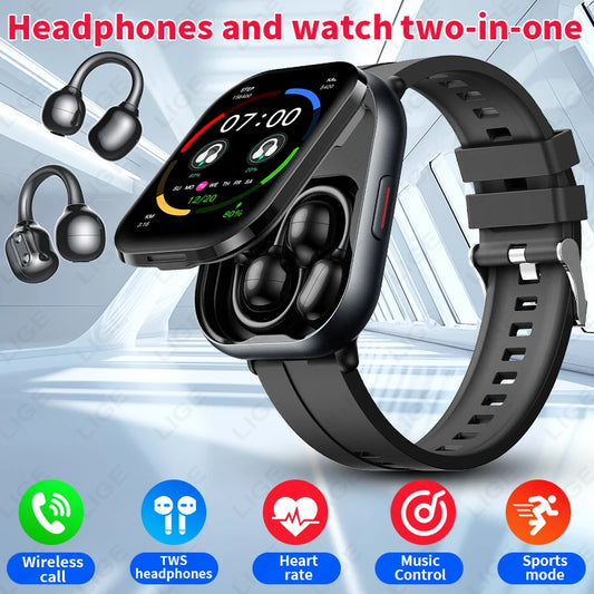 LIGE Neue offene Clip-on-Kopfhörer Smartwatch für Herren und Damen 2,01" HD-Bildschirm Massive Zifferblätter Bluetooth-Anruf Smartwatches