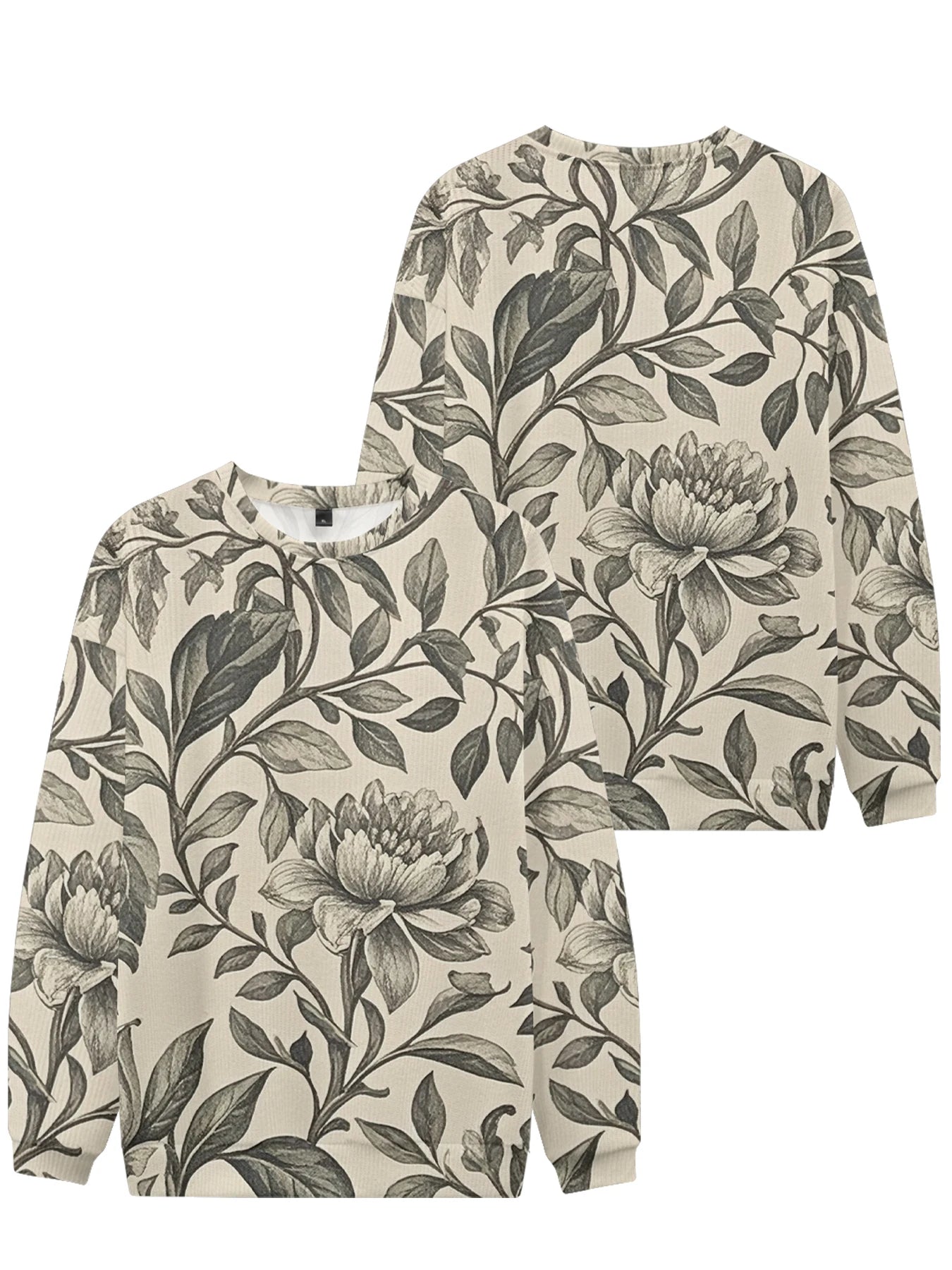 Lebhaftes weißes Rundhals-Sweatshirt mit Blumendruck, vollflächigem botanischen Design mit bunten Blüten und Blättern, lässige Frühlingsmode für Paare