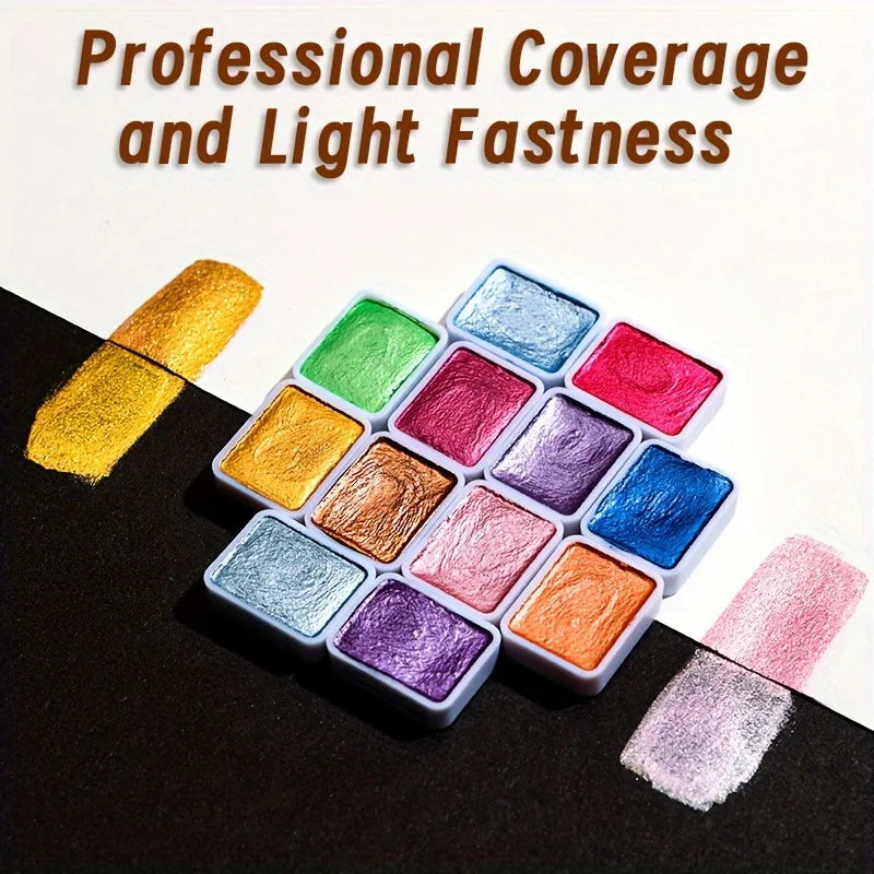 20/24/60/72 Colors Pearl Watercolor Pigment,Metallic,Shimmer,Glitter Solid Paint Mini Travel Portable Kit for Painting,Writing