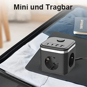 7-in-1 EU Multi-function Power board Ultra-thin flat plug with 3 AC power outlets 2 USB-C and 2 USB-A 2-meter extension cords