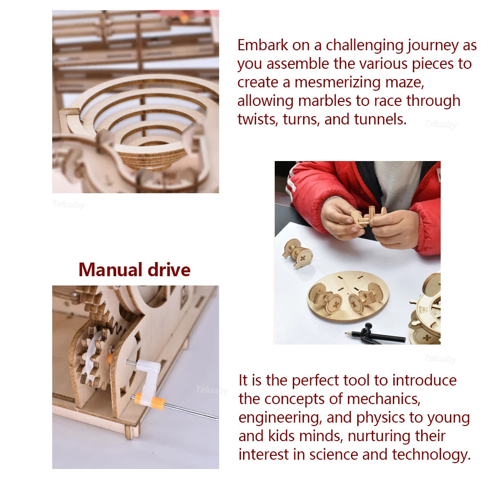 Maquette mécanique 3D en bois à monter soi-même – Kits de construction – Jeu de labyrinthe à billes avec 4 billes – Cadeau pour adultes et enfants