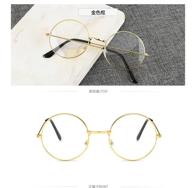 Vintage Transparent Glasses Round Metal Frame Superlight Style Clear Lens Game Eye Glasses  Protection Chic Prevent  Blue Light