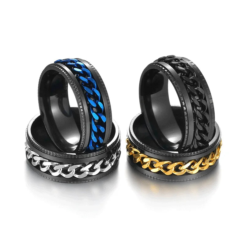 Westliche Mode Einfaches Design Drehbare Kettenring Silber Schwarz Gold Farbe Titan Stahl Ringe für Herren Damen