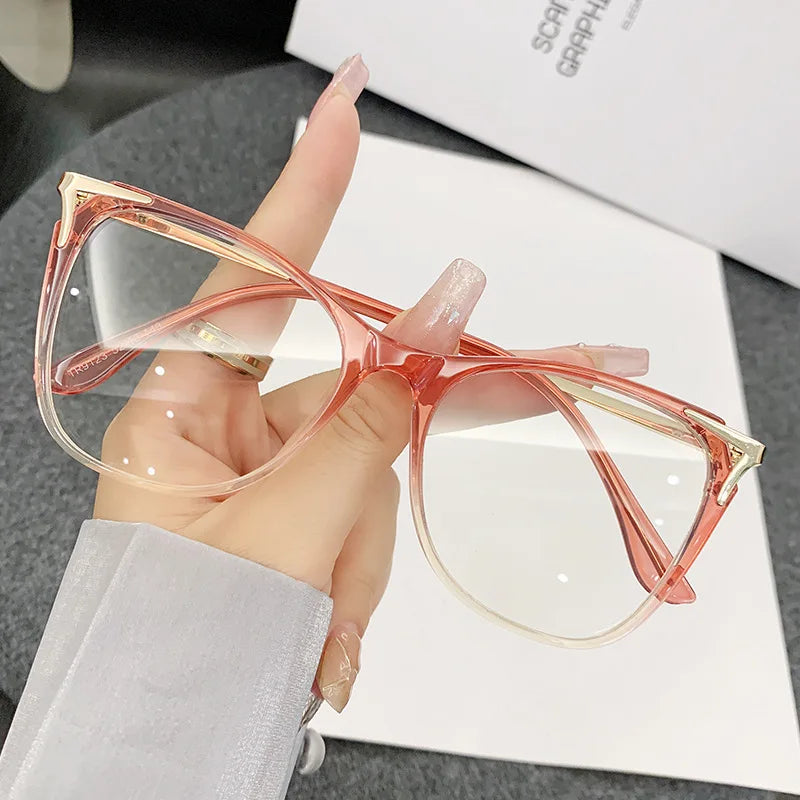Retro Katzenaugen Anti-Blaulicht Brille für Damen, große Brillengestelle, Flachlichtbrillen, Outdoor Reise Deko Brillen
