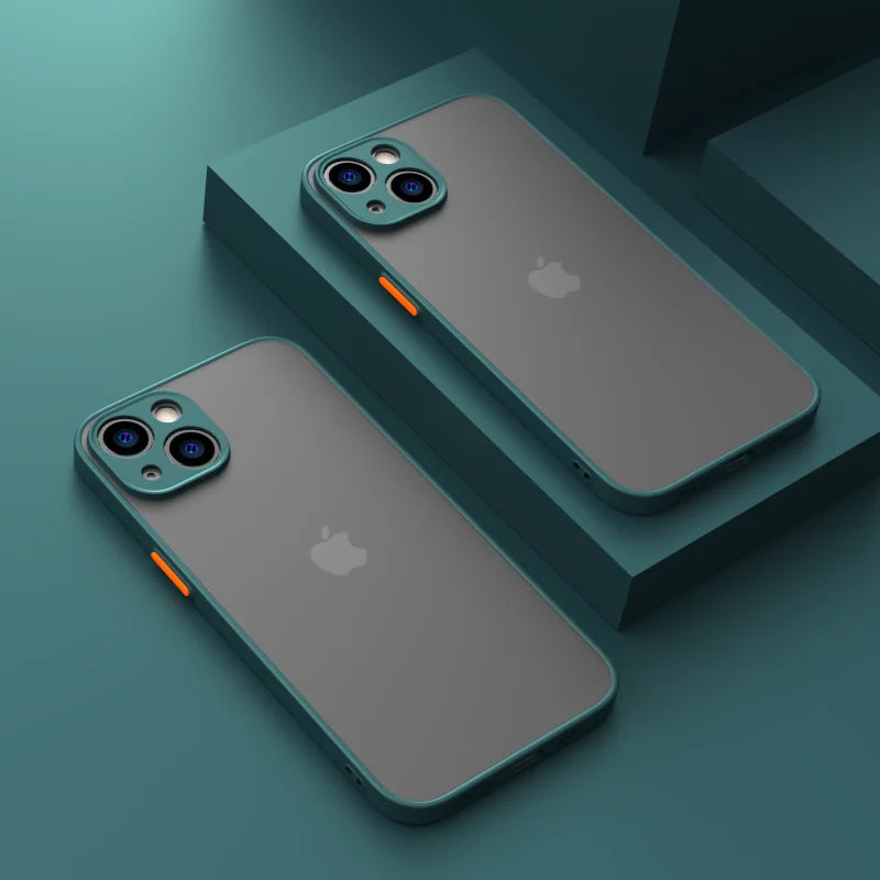 Shockproof Armor Matte Case For iPhone 14 13 12 11 Pro Max XR XS X 6 7 8 Plus SE Mini Silicone Bumper Clear Hard PC Cover Capa