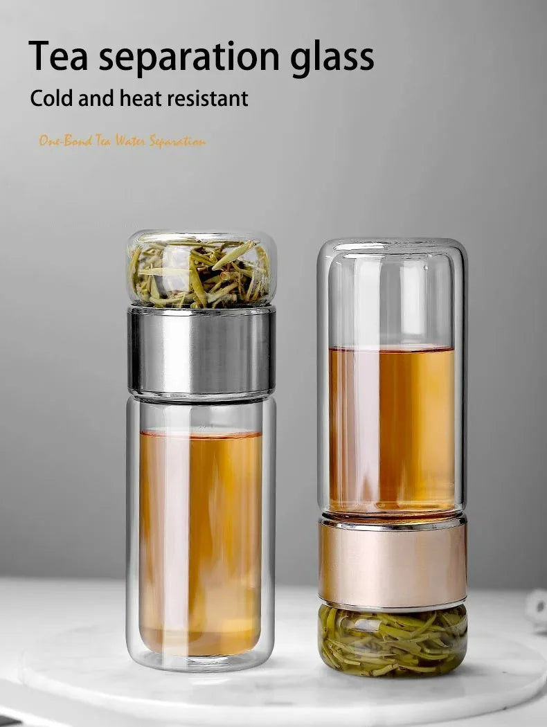 Bouteille d'eau à thé 420 ml en verre borosilicate double paroi avec infuseur pour thé, tasse à thé, gobelet, boisson avec filtre à thé