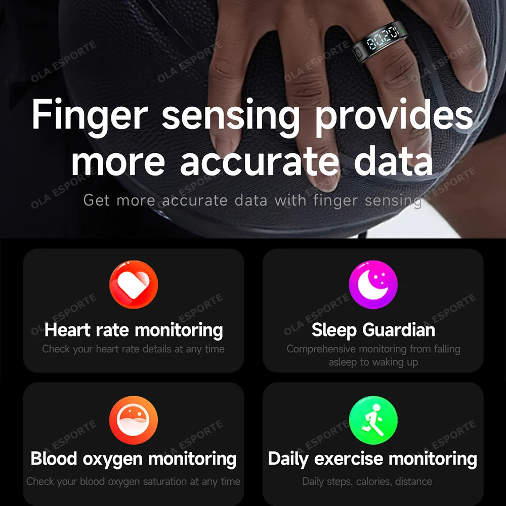 New LED Display Screen Smart Ring 5ATM Waterproof Heart Rate Sleep Multi Function Fitness Sports Rings Pedometer Men's women's