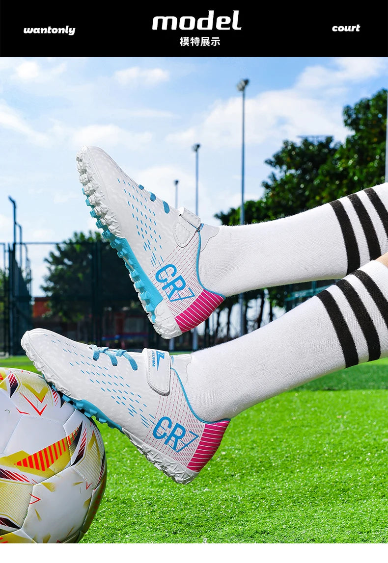 Nouvelles Chaussures de football pour enfants, Chaussures d'entraînement de football d'extérieur pour garçons et filles, Crampons de football à scratch, Baskets de futsal 28-39