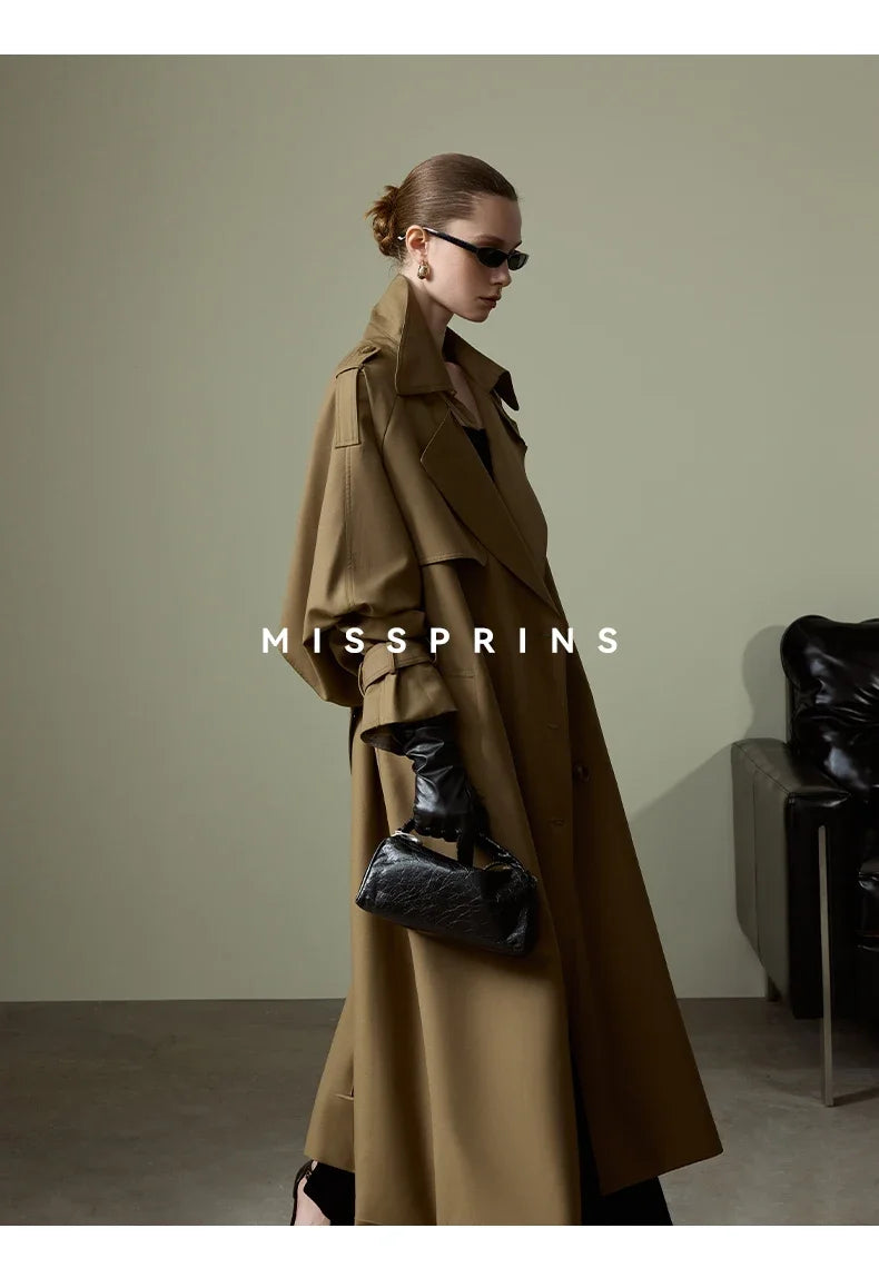 Lautaro Frühling Herbst Langer Khaki Trenchcoat für Damen Gürtel Zweireiher Schick Luxus Designer Europäische Mode Kleidung 2025