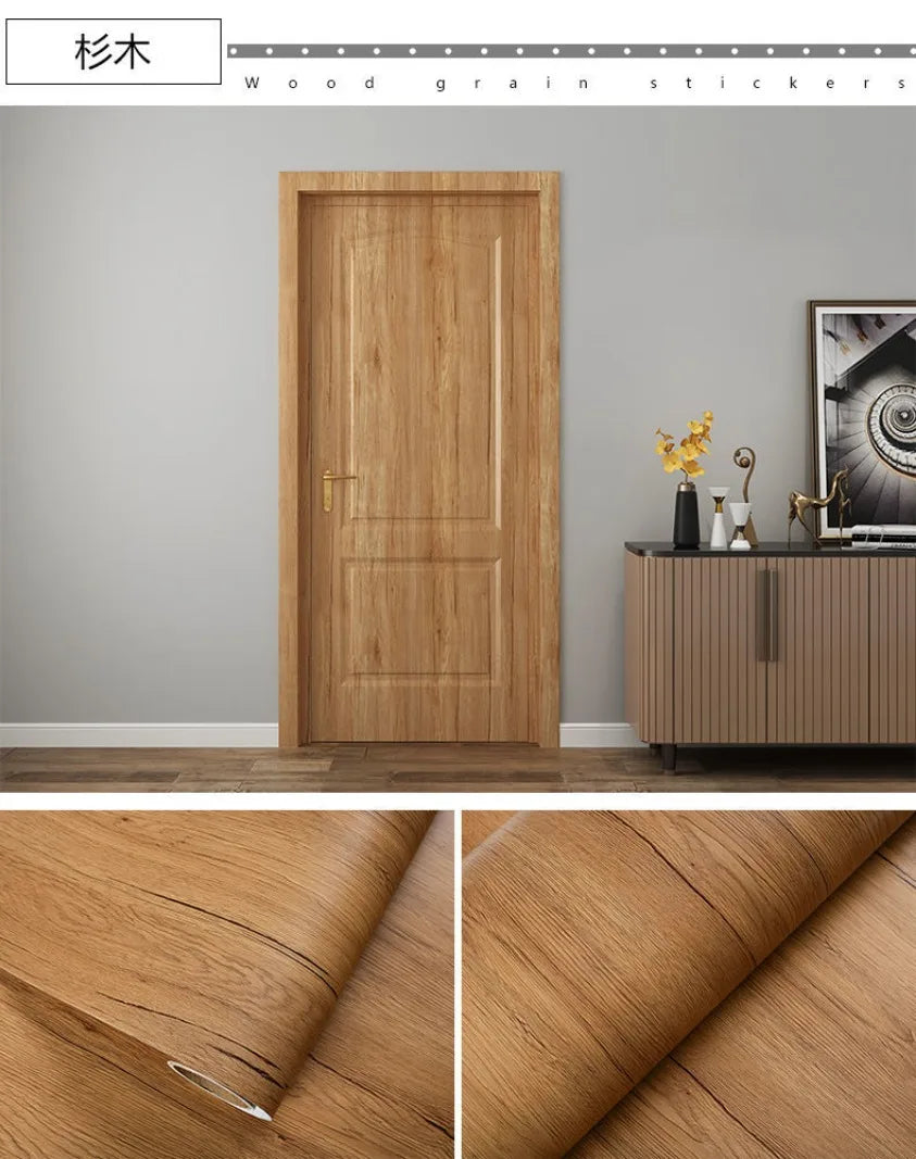 90CM Width Wood Grain PVC Wallpaper for Door Wardrobe Cupboard Table Furniture Waterproof Self Adhesive Stickers Home Decor Film