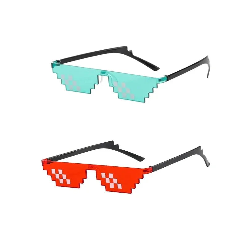 2Pcs Mosaic Sunglasses Cool Party Vintage Shades Eyewear For Men Pixelated Sunglasses Funny Women Glasses