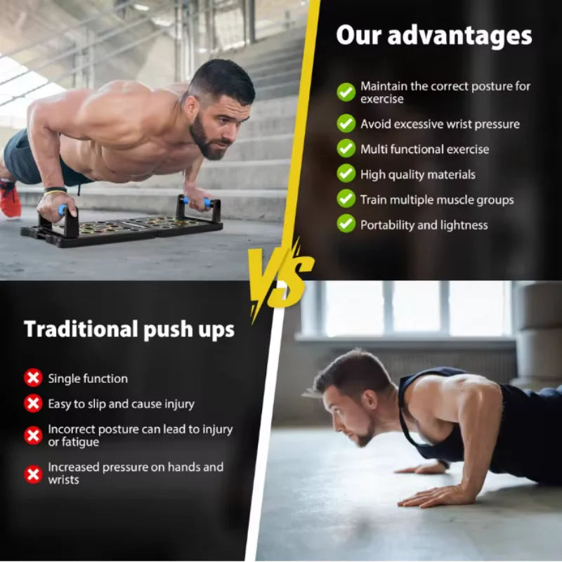 Planche de pompes multifonctionnelle - Équipement de fitness et de musculation, ensemble d'exercices à domicile, barre de pompes pliable, appareil de résistance
